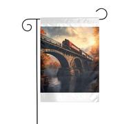 Wzywhj Tableau Trains sur le pont Drapeau de jardin d'été double face Décoration cour 30,5 x 45,7 cm