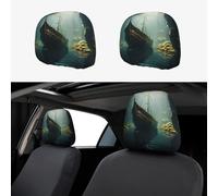 WZYWHJ Taie d'oreiller de voiture imprimée « Shipwreck at The Bottom of The Lake » - 2 pièces - Accessoires de housse de siège - Housse de protection universelle