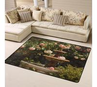 WZYWHJ Tapis de salon, tapis de sol antidérapant, tapis de jeu, 160 x 121,9 cm, motif fontaine de jardin avec roses