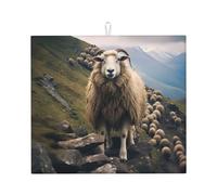 WZYWHJ Tapis de séchage imprimé Little Sheep on the Hillside pour la cuisine : fabriqué en éponge absorbant l'eau, avec cordon de suspension 45,7 x 40,6 cm