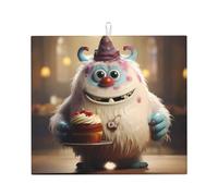 WZYWHJ Tapis de séchage imprimé « The little monster holding the cake » pour la cuisine : fabriqué en éponge absorbant l'eau, avec cordon de suspension 45,7 x 40,6 cm