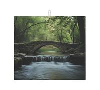 WZYWHJ Tapis de séchage motif pont sur la rivière pour cuisine : fabriqué en éponge absorbant l'eau, avec cordon pour accrocher 45,7 x 40,6 cm