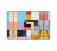 WZYWHJ Tapis de sol antidérapant Carrés colorés incurvés Imprimés doux et confortables Bonne absorption de l'eau Taille Nom pour le salon et le balcon