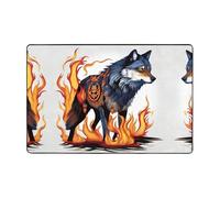 WZYWHJ Tapis de sol antidérapant Motif loup recouvert de feu Doux et confortable Bonne absorption d'eau Taille Nom pour salon et balcon