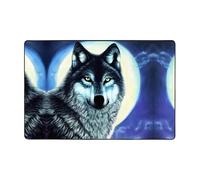 WZYWHJ Tapis de sol antidérapant Motif loup sous la lune Doux et confortable Bonne absorption de l'eau Taille Nom pour salon et balcon
