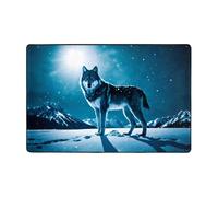 WZYWHJ Tapis de sol antidérapant Motif loup sur montagne enneigée Doux et confortable Bonne absorption de l'eau Taille Nom pour salon et balcon
