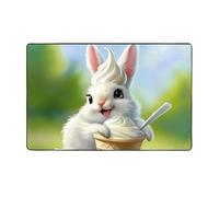 WZYWHJ Tapis de sol antidérapant pour salon, chambre d'enfant, tapis de jeu, 152,4 x 99,1 cm, imprimé lapin mangeant de la crème glacée