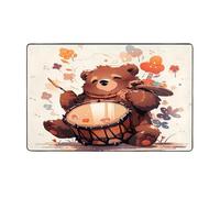 WZYWHJ Tapis de sol antidérapant pour salon, chambre d'enfant, tapis de jeu 152,4 x 99,1 cm, motif petit ours marron jouant de la batterie