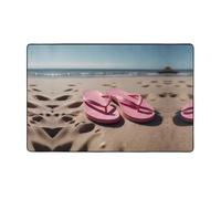 WZYWHJ Tapis de sol antidérapant pour salon, chambre d'enfant, tapis de jeu 152,4 x 99,1 cm, motif tongs roses sur la plage