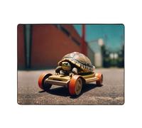 WZYWHJ Tapis de sol antidérapant pour salon, chambre d'enfant, tapis de jeu, 160 x 121,9 cm, imprimé petite tortue sur une voiture jouet