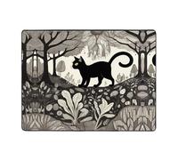 WZYWHJ Tapis de sol antidérapant pour salon, chambre d'enfant, tapis de jeu, 160 x 121,9 cm, motif chat noir dans une forêt étrange