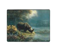 WZYWHJ Tapis de sol antidérapant pour salon, chambre d'enfant, tapis de jeu, 160 x 121,9 cm, motif rhinocéros sur la rive de la rivière