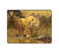 WZYWHJ Tapis de sol antidérapant pour salon, chambre d'enfant, tapis de jeu, 160 x 121,9 cm, motif tigre sur la rive de la rivière