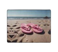 WZYWHJ Tapis de sol antidérapant pour salon, chambre d'enfant, tapis de jeu, 160 x 121,9 cm, motif tongs roses sur la plage