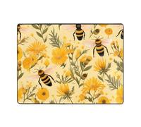 WZYWHJ Tapis de sol antidérapant pour salon, chambre d'enfant, tapis de jeu, 160 x 121,9 cm, nain d'abeille, jaune à imprimé floral