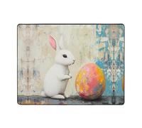 WZYWHJ Tapis de sol antidérapant pour salon, chambre d'enfant, tapis de jeu 160 x 121,9 cm, petits œufs de lapin sous un mur graffiti imprimé