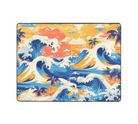 WZYWHJ Tapis de sol antidérapant pour salon, chambre d'enfant, tapis de jeu, 160 x 121,9 cm, plage maui, hawaïen, coucher de soleil, vagues, nuages
