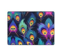 WZYWHJ Tapis de sol antidérapant pour salon, chambre d'enfant, tapis de jeu, 203,2 x 147,3 cm, imprimé plumes de paon fluo