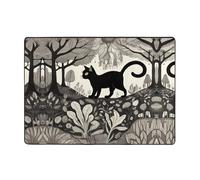WZYWHJ Tapis de sol antidérapant pour salon, chambre d'enfant, tapis de jeu, 203,2 x 147,3 cm, motif chat noir dans une forêt étrange