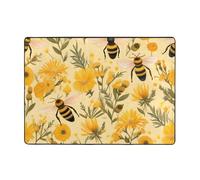WZYWHJ Tapis de sol antidérapant pour salon, chambre d'enfant, tapis de jeu, 203,2 x 147,3 cm, nain d'abeille, jaune à imprimé floral
