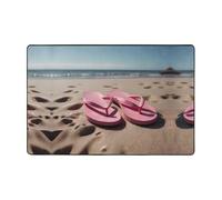 WZYWHJ Tapis de sol antidérapant - Tongs roses sur la plage - Impression douce et confortable - Bonne absorption de l'eau - Nom pour salon et balcon