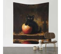 WZYWHJ Tapisserie décorative avec motif chat noir sur pomme 152,4 x 129,5 cm. Convient pour les tentures murales, les dortoirs, les tissus muraux