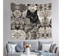 WZYWHJ Tapisserie décorative d'intérieur avec silhouette de chat noir, 152,4 x 129,5 cm : douce, de qualité et légère, convient pour les tapisseries murales