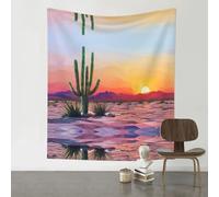 WZYWHJ Tapisserie décorative imprimée cactus et coucher de soleil 152,4 x 129,5 cm. Convient pour une suspension murale, un dortoir
