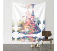 WZYWHJ Tapisserie décorative imprimée lapin sur le château 152,4 x 129,5 cm. Convient pour une suspension murale, un dortoir, des tissus muraux