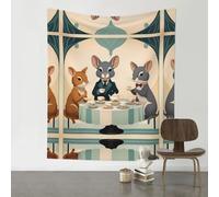 WZYWHJ Tapisserie décorative imprimée petit animal Tea Party 152,4 x 129,5 cm Convient pour décoration murale, dortoir
