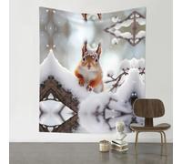 WZYWHJ Tapisserie décorative imprimée Petit écureuil sur l'arbre de neige 152,4 x 129,5 cm Convient pour décoration murale, dortoir