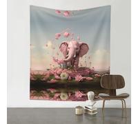WZYWHJ Tapisserie décorative imprimée petit éléphant rose arrosant les fleurs 152,4 x 129,5 cm Convient pour décoration murale, dortoir