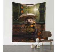 WZYWHJ Tapisserie décorative imprimée petit hérisson tenant un parapluie - 152,4 x 129,5 cm - Convient pour accrocher au mur, dortoir, tissus muraux
