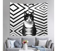 WZYWHJ Tapisserie d'intérieur avec imprimé chat noir et blanc 152,4 x 129,5 cm : douce, de qualité et légère, convient pour les tapisseries murales