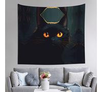 WZYWHJ Tapisserie d'intérieur imprimée tête de chat noir 152,4 x 129,5 cm : douce, de qualité et légère, convient pour les tapisseries murales