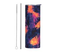 WZYWHJ Tasse en acier inoxydable de 591 ml pour café, bureau, voiture, sport et utilisation à la maison avec paille, ensemble de 2 pièces, image tie-dye