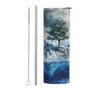 WZYWHJ Tasse en acier inoxydable de 591 ml pour café, bureau, voiture, sport et utilisation à la maison avec paille, ensemble de 2 pièces, image de glace et de neige