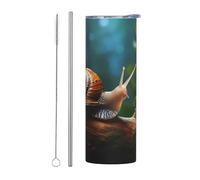 WZYWHJ Tasse en acier inoxydable de 591 ml - Tasse écologique de qualité avec couvercle hermétique et paille à effet isolant, lot de 2 pièces, motif escargot sur une branche