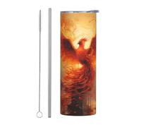 WZYWHJ Tasse en acier inoxydable de 591 ml - Tasse écologique de qualité avec couvercle hermétique et paille à effet isolant - Ensemble de 2 pièces The Phoenix Reborn in Fire imprimé