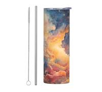 WZYWHJ Tasse en acier inoxydable de 591 ml - Tasse écologique de qualité avec couvercle hermétique et paille à effet isolant - Ensemble de deux pièces - Image magique ciel étoilé aquarelle