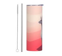 WZYWHJ Tasse en acier inoxydable de 591 ml - Tasse écologique de qualité avec couvercle hermétique et paille à effet isolant - Lot de 2 animaux qui détournent le regard. Imprimé