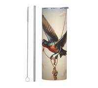 WZYWHJ Tasse en acier inoxydable de 591 ml - Tasse écologique de qualité avec couvercle hermétique et paille à effet isolant - Lot de 2 petites hirondelles se balançant