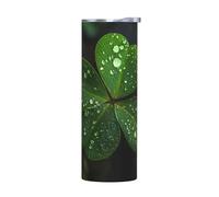 WZYWHJ Tasse en acier inoxydable de 591 ml - Tasse écologique de qualité avec couvercle hermétique et effet isolant sans accessoires Trèfle à trois feuilles parsemé de gouttelettes d'eau imprimées