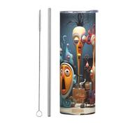 WZYWHJ Tasse en acier inoxydable de 591 ml - Tasse écologique de qualité avec couvercle hermétique et paille à effet isolant - Ensemble de 2 pièces imprimé animation art