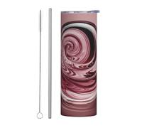 WZYWHJ Tasse en acier inoxydable de 591 ml - Tasse écologique de qualité avec couvercle hermétique et paille à effet isolant - Ensemble de 2 pièces avec motif tourbillon rose en cristal