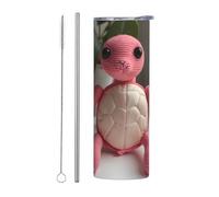 WZYWHJ Tasse en acier inoxydable de 591 ml - Tasse écologique de qualité avec couvercle hermétique et paille à effet isolant - Ensemble de deux pièces avec poupée tortue rose imprimée
