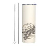 WZYWHJ Tasse en acier inoxydable de 591 ml - Tasse écologique de qualité avec couvercle hermétique et paille à effet isolant - Ensemble de 2 pièces avec croquis de la petite tortue imprimée