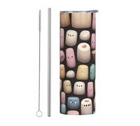 WZYWHJ Tasse en acier inoxydable de 591 ml - Tasse écologique de qualité avec couvercle hermétique et paille à effet isolant - Ensemble de deux pièces - Motif de barbe à papa coloré