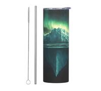 WZYWHJ Tasse en acier inoxydable de 591 ml - Tasse écologique de qualité avec couvercle hermétique et paille à effet isolant - Ensemble de deux pièces Iceberg Under the Iceberg Picture