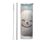 WZYWHJ Tasse en acier inoxydable de 591 ml - Tasse écologique de qualité avec couvercle hermétique et paille à effet isolant - Lot de 2 pièces avec motif boule de neige souriante